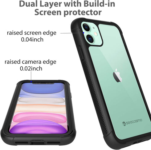 seacosmo iPhone 11 Case, Full Body Shockproof Cover with Built-in Screen Protector, Scratch Resistant/Touch Sensitive/Dust Proof, Slim Fit Bumper ...