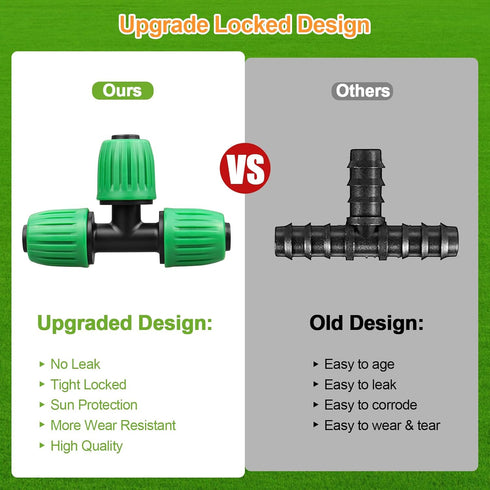 Drip Irrigation Fittings for 1/2 inch Tubing (0.60"-0.63" OD), 12 Pieces Barbed Tee Drip Parts Locked Tee Connectors, 3 Way Drip Line Nuts Connect...
