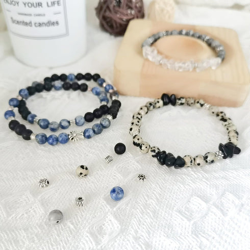 180pcs Stone Beads Jewelry Making Kit, Natural Gemstone Healing Round & Chip Beads with Tibetan Silver Spacer Beads for Bracelet kit...