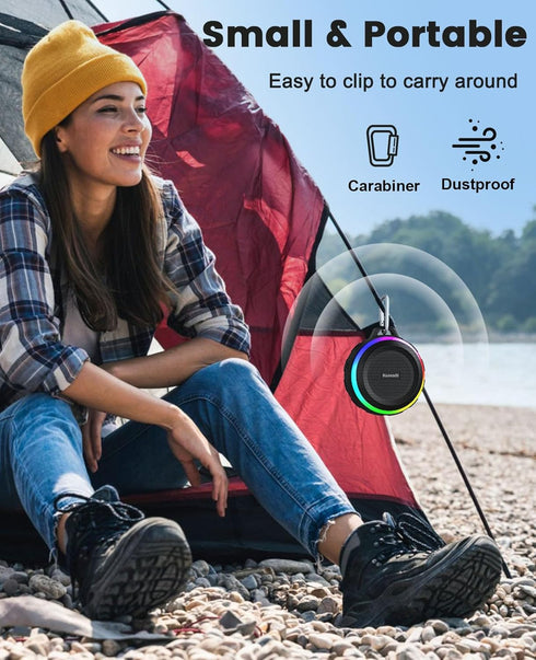 Kunodi Bluetooth Shower Speaker with IPX7 Waterproof, Dynamic Lights, Crisp Clear Sound, True Wireless Stereo, Clip Portable for Pool Beach Boat K...
