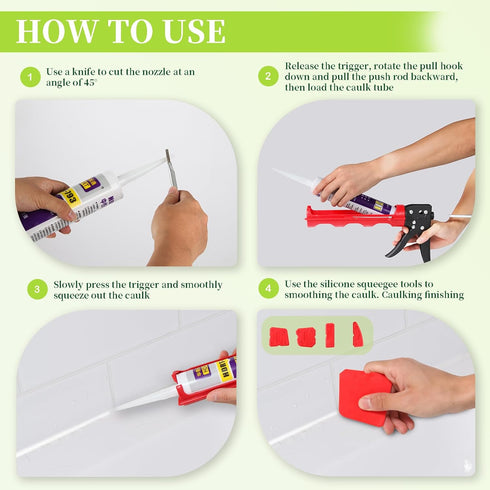Drip-Free Caulking Gun Ratchet Rod Caulk Gun Applicator 15:1 Thrust Ratio Labor-Saving Lightweight Nylon Frame Cartridge Gun for 10oz/300ml Standa...