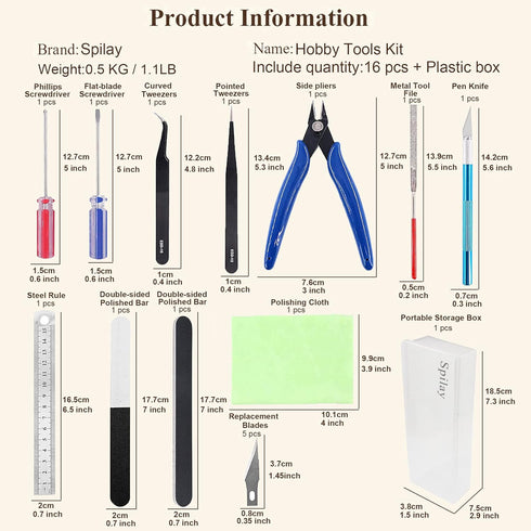Spilay 16 Pcs Hobby Building Model DIY Tool Kit, Modeler Basic Miniature Handmade Craft Tools Set for Dollhouse Miniature Building...
