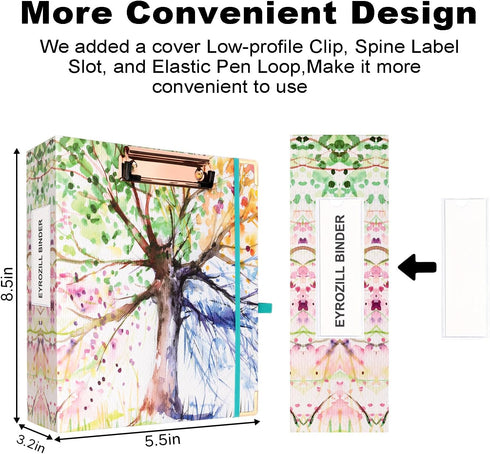 2 Inch Mini 3 Ring Binder for 5.5" x 8.5" Paper with 5-Tab Dividers EYROZILL Cute Mini Binder for School/Office Supplies and Home, Season Tree...