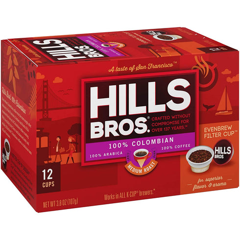 Hills Bros Single Serve Coffee Pods, 100% Colombian Ground Coffee, Medium Roast, 12 Count – Keurig Compatible, Roasted 100% Arabica Beans, Smooth ...