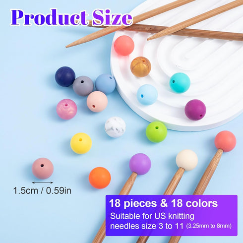 Mxxipp 18pcs Beads Knitting Needle Stoppers 15mm Macaron Round Silicone Knitting Needles Point Protectors Needle Tip Cover Knitting Tool Needle En...