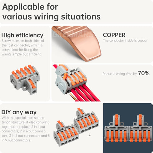 GKEEMARS 10Pcs Mini Electrical Wire Connectors, DIY Splicing into 4/6/8/9/10 Way Butt Terminal Block Connectors (1 in 5 Out, Nylon)...