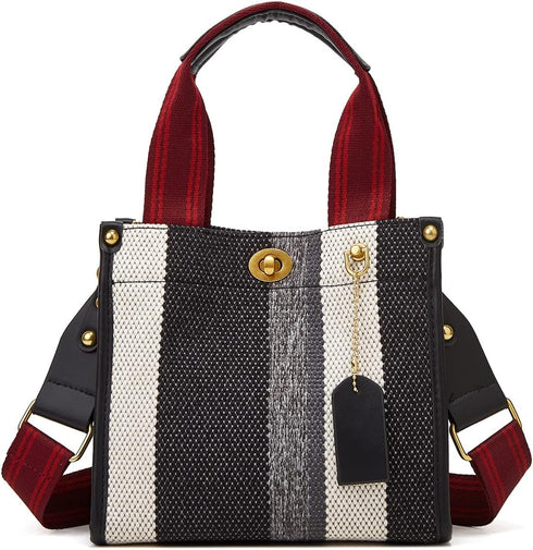 Tote Bag Hobo Bag for Women Canvas Shoulder Bag Chic Crossbody Bag Satchel Large Handbag Color Contrast Stripe...