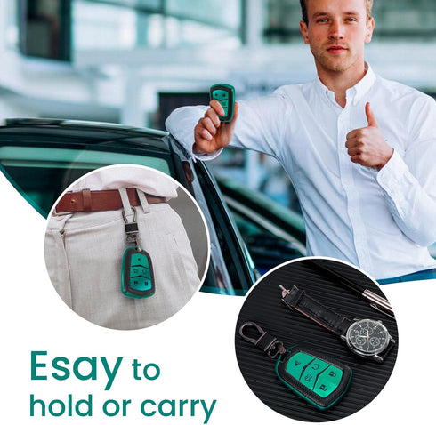 for Cadillac Key Fob Case with Leather Keychain, Advanced Soft TPU Surface Grain Car Key Cover for 2015-2019 Cadillac Escalade CTS SRX XT5 ATS STS...