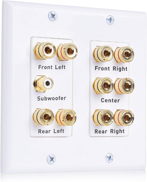 Cable Matters Double Gang 5.1 Speaker Wall Plate (Home Theater Wall Plate, Banana Plug Wall Plate) in White...