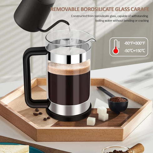 RAINBEAN French Press Coffee Maker 12 Oz, Mini Coffee Press 1 Cup, Single Serve French Press, With 3 Filterations, Heat Resistant Thickness Borosi...