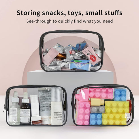 12 PCS Clear Toiletry Bag for Women Men, Transparent Cosmetic Bag for Travel Makeup Organizer TSA Approved Pouch - Black,Small...