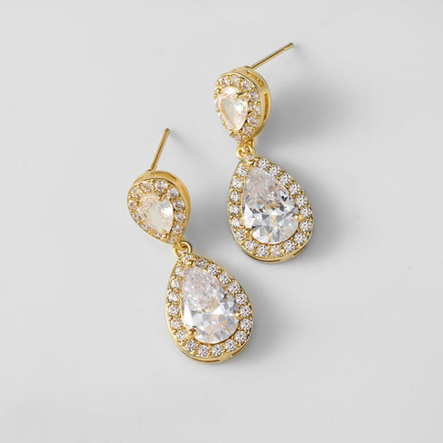 SWEETV Cubic Zirconia Teardrop Bridal Earrings, Rhinestone Dangle Earrings for Wedding Prom Anniversary...