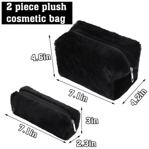 Small makeup bag 2Pcs Plush Cosmetic bag White Makeup Bag Cute Fluffy Makeup Pouch Small Purse Aesthetic Travel Cosmetic Bag Gifts for Women...