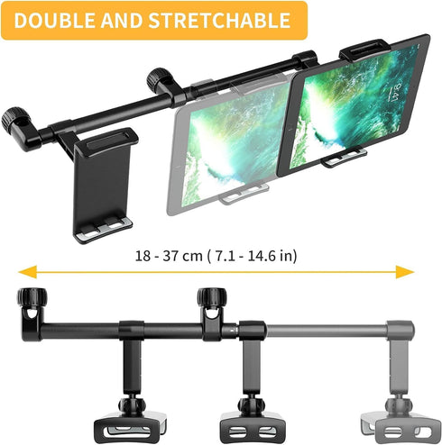 Headrest Tablet Holder with Dual Adjustable Positions,360° Rotation headrest Tablet Holder, Universal ipad Holder for car Backseat for 4" to 11" i...