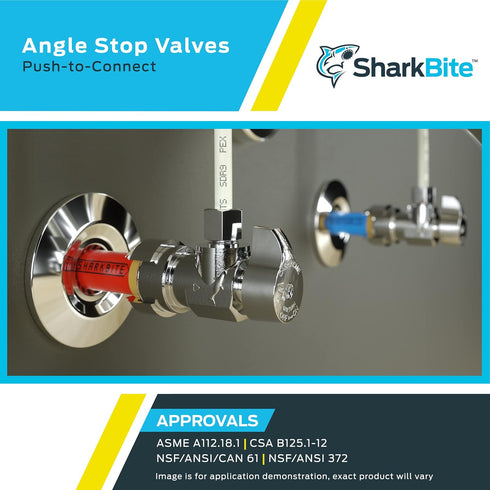 SharkBite 1/2 x 3/8 Inch Compression Angle Stop Valve, Loose Key Quarter Turn, Push to Connect Brass Plumbing Fitting, Chrome Finish, PEX Pipe, Co...