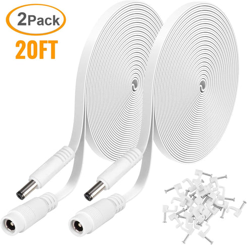 Uogw 2 Pack 20ft/6m DC Power Extension Cable 2.1mm x 5.5mm Compatible with 12V DC Adapter Cord for CCTV IP Camera, LED, Car, White...
