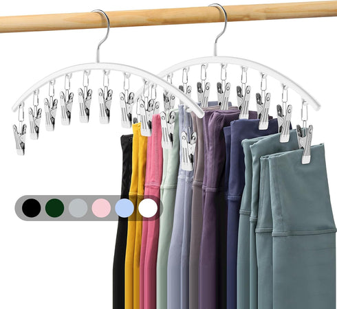 Legging Organizer for Closet, Metal Yoga Pants Hanger w/Rubber Coated 2 Pack w/10 Clips Hold 20 Leggings, Hangers Space Saving Hanging Closet Orga...