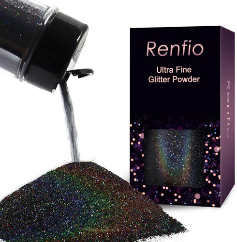 Renfio Holographic Ultra Fine Glitter Powder Metallic Resin Glitter 2.11 Oz (60g) PET Flakes Crafts Sequins 1/128" 0.008" 0.2mm Epoxy Chips Flakes...
