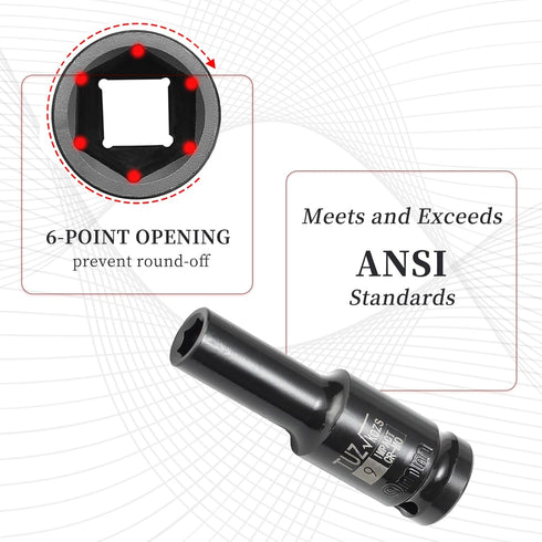 1/2-Inch Drive 9mm Deep Impact Socket with 6-Point Design, Heat-Treated Chrome Molybdenum Alloy Steel, Metric?Hex Deep Socket...