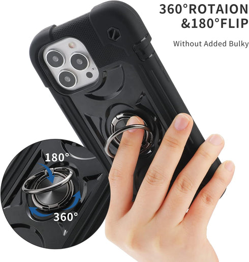 MARKILL Compatible with iPhone 13 Pro Max Case 6.7 Inch with Ring Stand, Heavy-Duty Military Grade Shockproof Phone Cover with Magnetic Car Mount ...