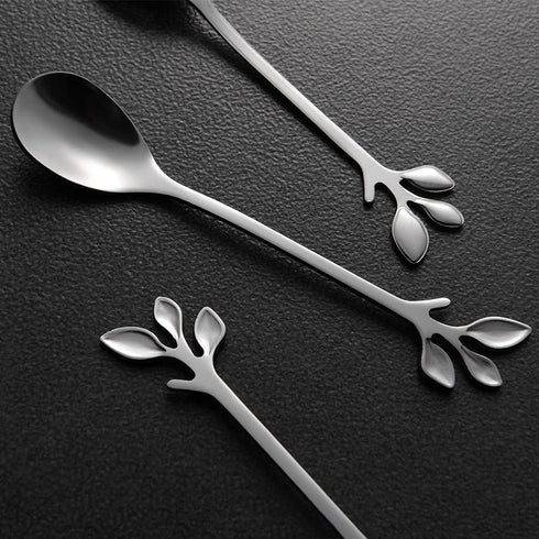 AnSaw Elegant Silver Leaf Coffee Spoons - 10-Piece, 4.7" Mini Stainless Steel Espresso & Dessert Tea Spoons, Perfect for Demitasse & Small Serving...