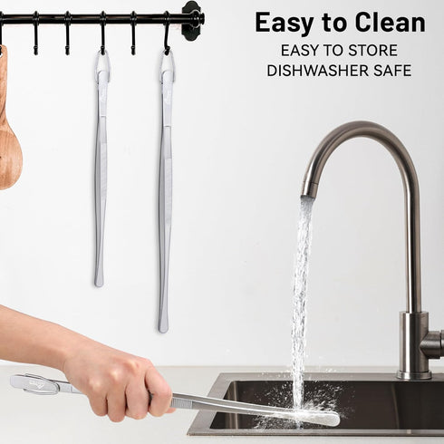 Hotec Stainless Steel Kitchen Tweezers Professional Kitchen Tongs for Cooking,Grill and Baking, Extra-Long Foood Tweezers, Set of 2-10 and 12inch...