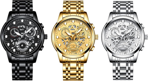 Avaner Men's Wrist Watch Stainless Steel Skeleton Quartz Watch with Luminous Hands...