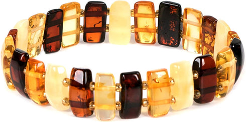 AMBERAGE Natural Baltic Amber Stretch Bracelet for Women - Hand Made from Polished/Certified Baltic Amber Beads...