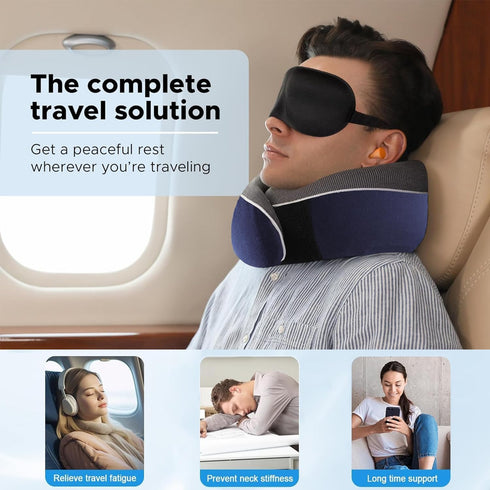 Travel Neck Pillow, Best Memory Foam Airplane Pillow for Head Support Soft Adjustable Pillow for Plane, Car & Home Recliner Use (Blue)...
