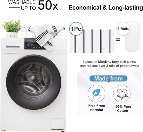 100% Cotton Waffle Weave Kitchen Towels, 13 x 28 Inches, Super Soft and Absorbent Buffalo Check Dish Towels for Drying Dishes, 4-Pack, White & Bla...