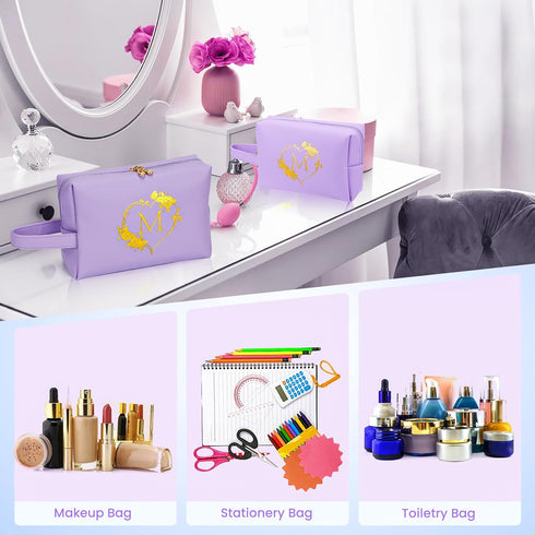 Cosmetic Bag Travel Makeup Pouch - Personalized Cute Initial Waterproof Makeup Bag Case Large Toiletry Makeup Pouch Gifts for Women Birthday Frien...