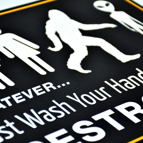 Bigtime Signs Funny Bathroom Sign | 11.5" x 8.75" Rigid PVC | All Gender Bigfoot & Alien Wash Your Hands Please - Bathroom Decor & Signs...