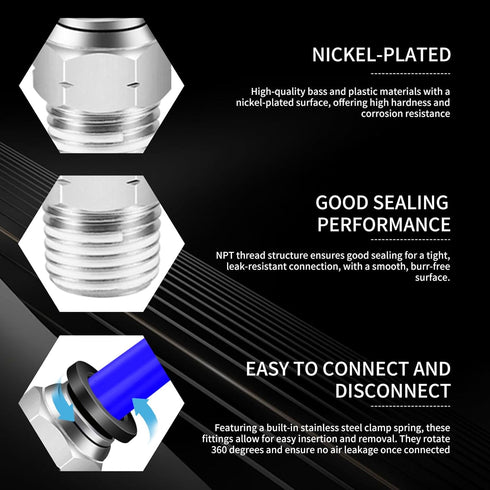 Push to Connect Fittings 1/4 Inch Tube OD x 3/8 Inch NPT Thread Male Elbow and Straight Pneumatic Tube Fittings Quick Connect Fittings Air Fitting...