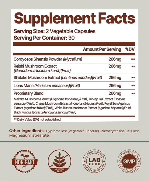 Earth Vibes 10-in-1 Mushroom Complex - 60 Vegan Capsules | Supports Immune Function & Cognitive Health | Includes Lion's Mane, Cordyceps, Reishi &...