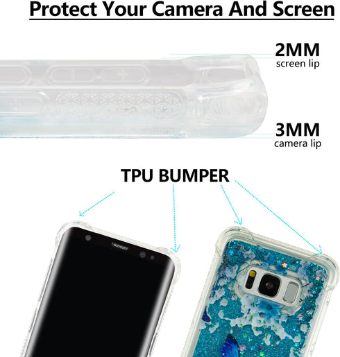S8 Plus Case, Cute Painted Glitter Liquid Sparkle Floating Bling Quicksand Shockproof Protective Bumper Silicone Case Cover for Samsung Galaxy S8+...