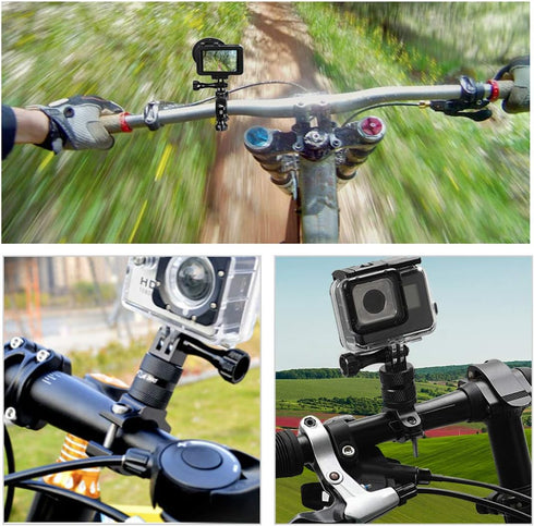 Mountain Bike Mount for GoPro Hero 12/11/10/9/8/7/6/5/4/3+, 360 Degree Rotation Aluminium Bike Handlebar Holder Bicycle Rack Adjuster for Action C...
