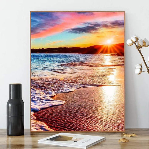 ACENGXI Beach Sunset Paint by Numbers Beach Paint by Numbers Sunset DIY Canvas Paint by Numbers Sea Acrylic Painting by Numbers Sunset Beach Paint...
