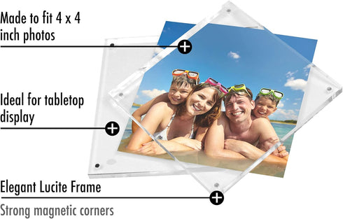 Americanflat 4x4 Acrylic Picture Frame - Double Sided Frames with Magnetic Corners - Transparent Acrylic Frames for Desk or Tabletop Display - 4x4...
