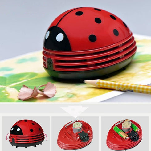 Mini Desktop Vacuum Cleaner Cartoon Ladybug Sweeper Handheld Vacuum Paper Portable Ladybird Shape for Cute Red Red Ladybird Handheld Vacuums...
