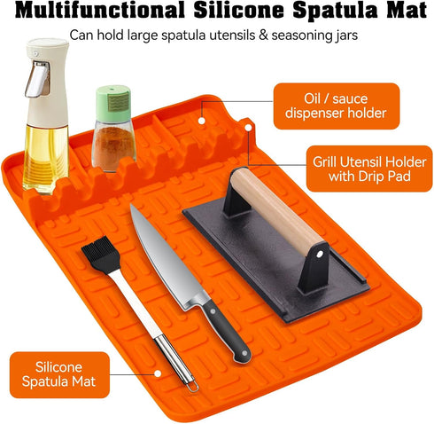 Silicone Griddle Tools Mat for Blackstone,Silicone Spatula Mat with Drip Pad,Grill Side Shelf Mat BBQ Caddy Utensils Holder for Outdoor Grill Kitc...