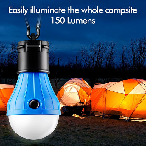 FLY2SKY Tent Lamp Portable LED Tent Lights Blue 4 Packs Hook Hurricane Emergency Lights LED Camping Lights Bulb Camping Tent Lanterns Camping Equi...