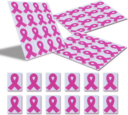 Bundle of 48 Pcs Die Cut Pink Ribbon Stickers and 48 Pcs Pink Ribbon Camouflage Breast Cancer Awareness Bracelets in 2 designs, Faith Courage Beli...