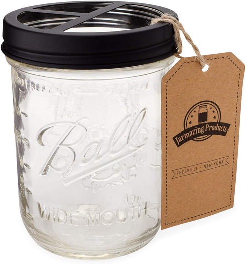 Jarmazing Products Mason Jar Toothbrush Holder – Black – with 16 Ounce Ball Mason Jar – Made from Rust-Proof Stainless Steel...