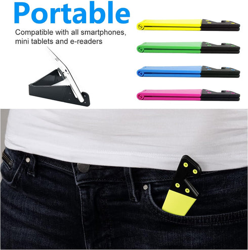 Portable Cell Phone Stand for Desk 4 Pack, Foldable Pocket Travel Mobile Phone Holder, Upgrade Universal V Smartphone Kickstand Mount Compatible w...