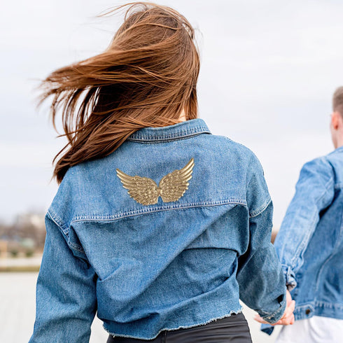 NUOBESTY Angel Wing Shape Embroidered Patches, Iron on Patches Applique DIY Craft Decoration Sew On for Clothes Jeans 12pcs (Gold)...