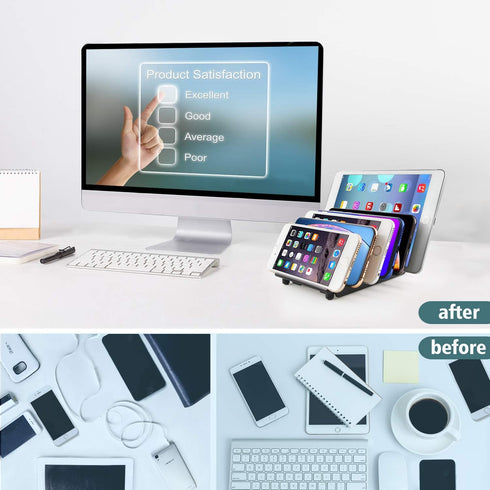 Adjustable Universal Multi Device Organizer Dock Stand Holder, Tablet Cell Phone Desktop Stand for iPhone Samsung Galaxy Google Nexus Kindle (Blac...