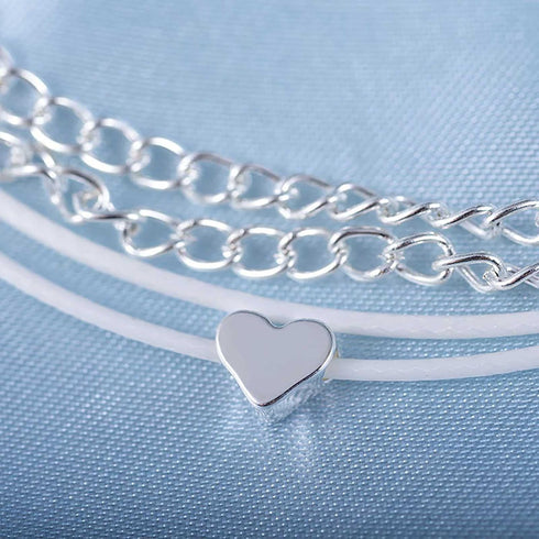Boho Layered Anklet Bracelet Silver Heart Rope Chain Anklet Summer Beach Love Heart Anklet Bracelets Beach Layering Foot Chain Jewelry for Women...
