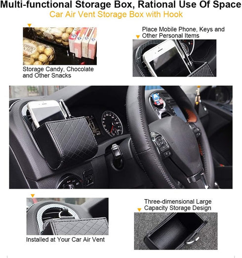 Keenso Universal Car Air Vent Organizer Box Storage Bag, Black Auto Seat Back Interior Case with Hook, Mount Outlet Storage Box Hanging Leather Co...