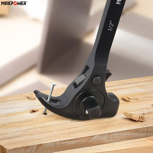 MAXPOWER 1/2" and 3/8" Drive Scaffold Ratchet Wrench, Podger Spanner with Claw Hammer, Crowbar, Pry Bar and Nail Puller Functions...