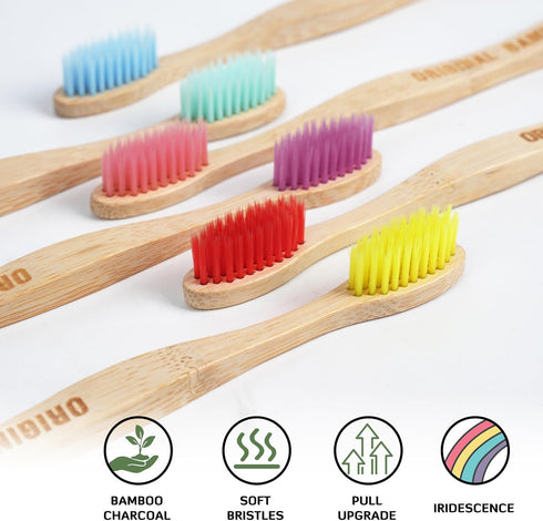 Toothbrushes, BPA Free Soft Bristles 6 Pack Biodegradable Eco-Friendly Sustainable Natural Bamboo Charcoal Tooth Brush for Dental Hygiene Gum Care...